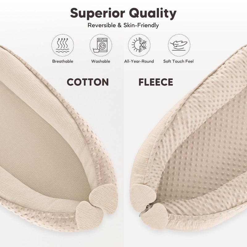 Bearmoss Baby Lounger - Infant Lounger Pillow for Newborn 0-24 Months, Soft, Breathable & Portable Baby Lounger Pillow for Boys & Girls, Cozy Baby Floor Seat for Home & Travel (Beige) - Image 4